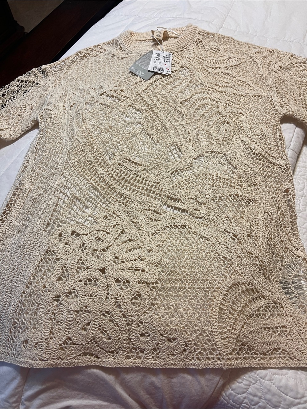 H&M Openwork Crochet Sweater in Cream